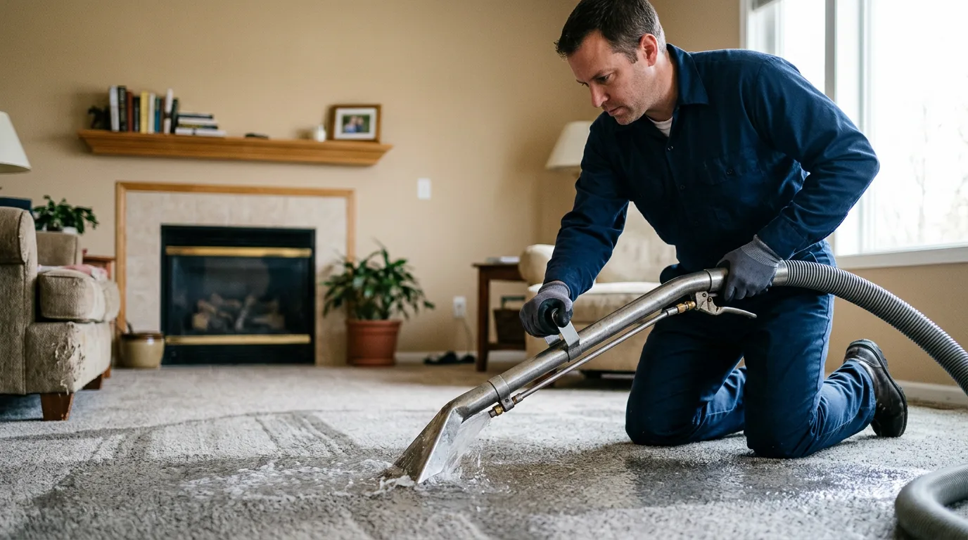 Water damage restoration technician working near Clare, IA